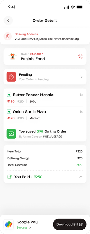 Order details — Eater screen
