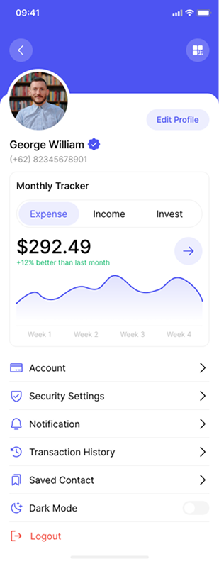 Profile and settings screen