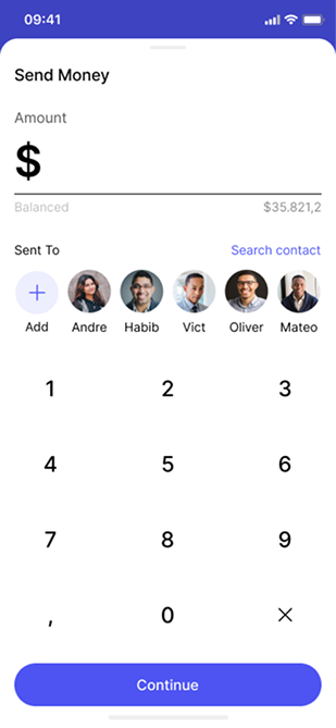 Send money screen
