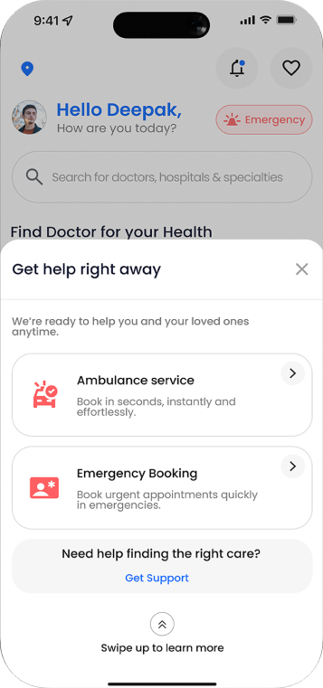 Urgent-help options — MyDoc screen