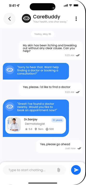 CareBuddy conversation — MyDoc screen