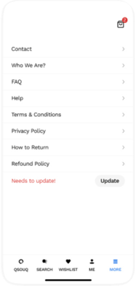 More and help — QuickCart screen