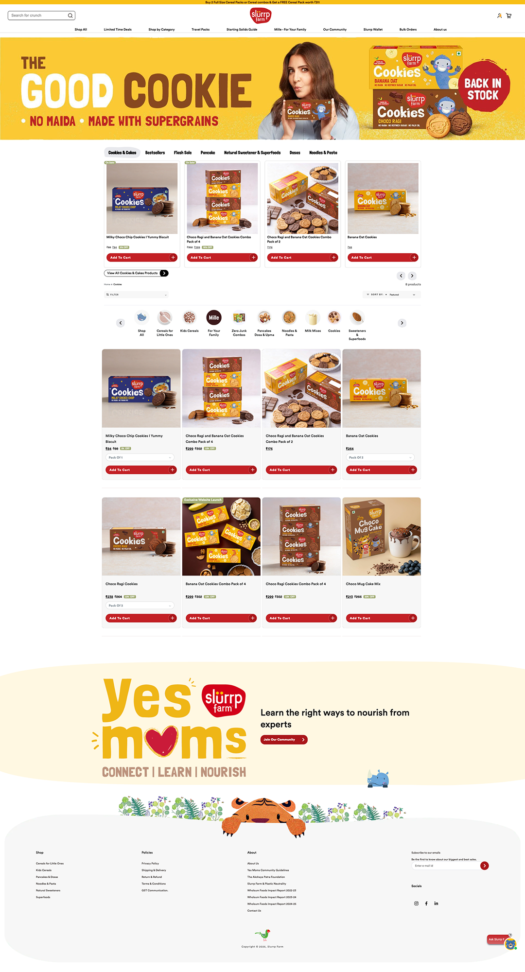 Cookie collection storefront — Slurrp Farm screen
