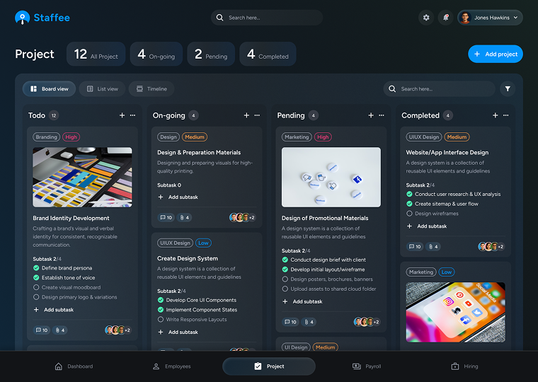 Project board — Staffee screen