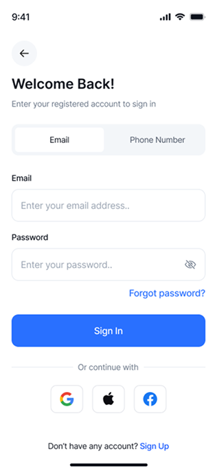 Sign in — UniPay screen