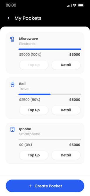 Savings pockets — ZapPay screen