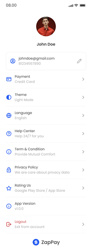 Profile — ZapPay screen