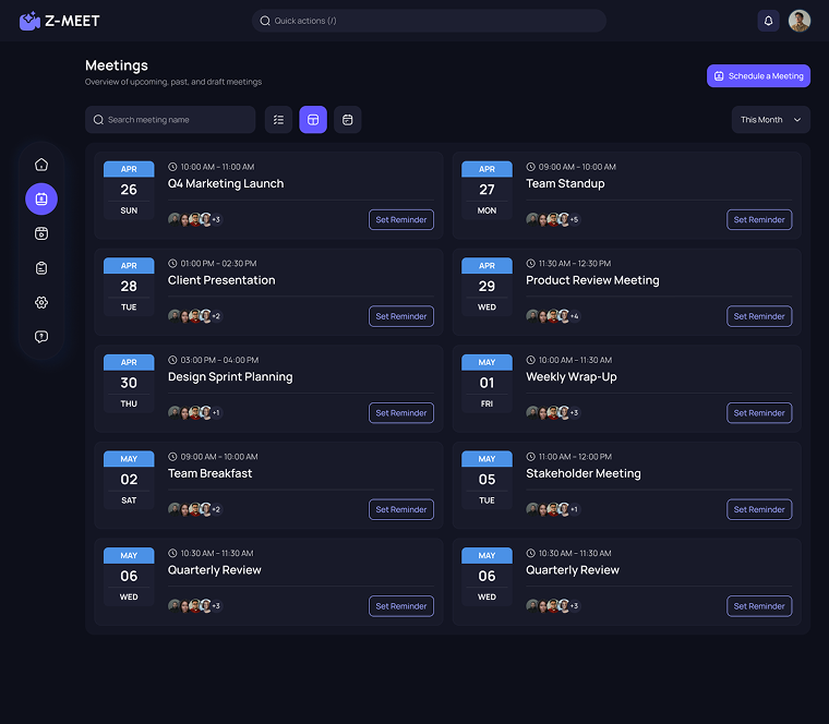 Meeting grid — alternate export — Z-Meet screen