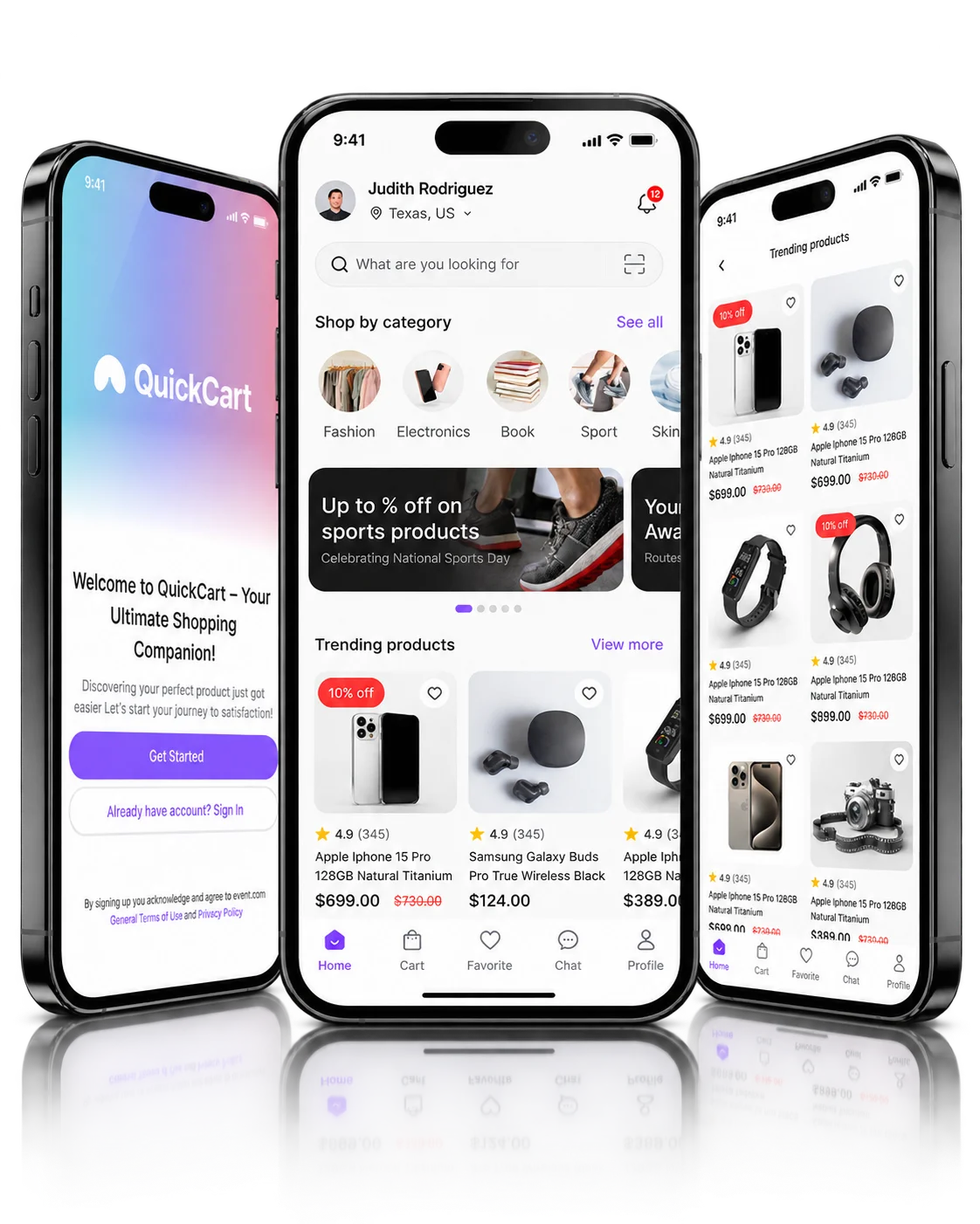 QuickCart quick-commerce app screens